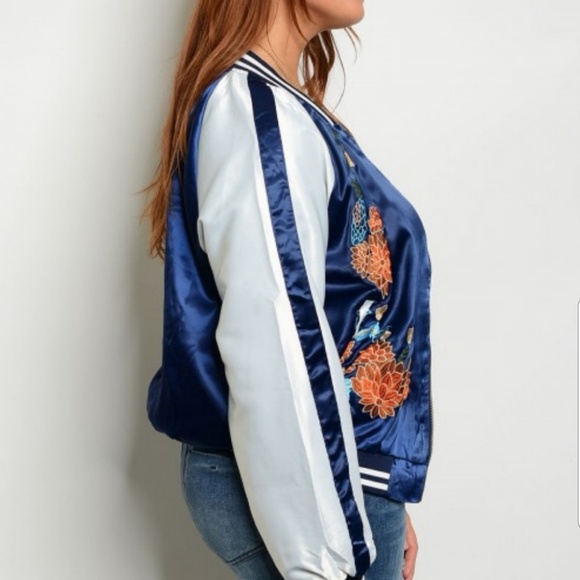 Plus size satin bomber jacket - Picture 2 of 3